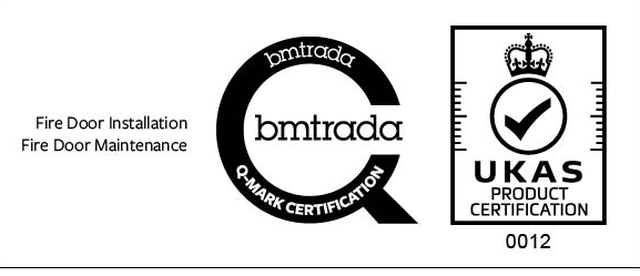 BM TRADA Q-Mark certification for fire door installation and maintenance, with UKAS Product Certification mark 0012